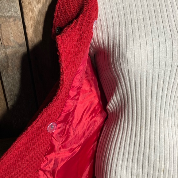 Karen Scott woven fabric heavy warm red pea coat black buttons women’s large - Picture 11 of 13